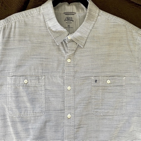 IZOD Salt Water Short Sleeve Shirt Blue White Pin Stripes Size XXL - Picture 5 of 7